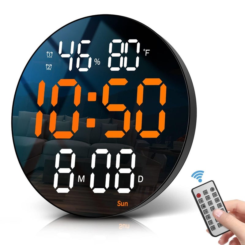 GREEVA Digital Round Wall Clock with Large Display LED Desk Clock with Remote Control Date Timer Temperature Display AutoBrightness Digital Wall Clock for Office Living Room - Image 1
