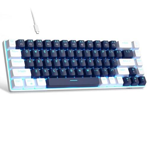 MageGee Portable 60% Mechanical Gaming Keyboard, MK-Box LED Backlit Compact 68 Keys Mini Wired Office Keyboard with Blue Switch for Windows Laptop PC Mac - Blue/White - Image 1