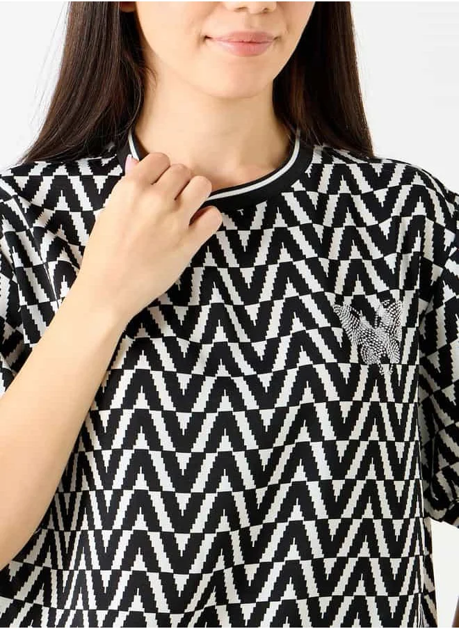2Xtremz 2Xtremz Printed Top with Short Sleeves and Crew Neck