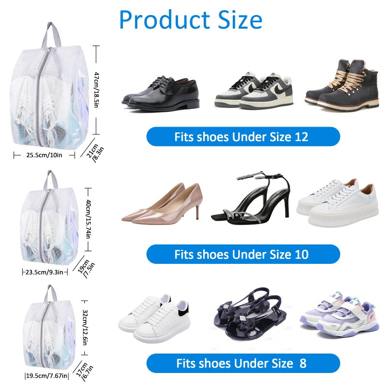 SelfTek Shoe Bags for Travel, 6 Pack 3 Size Double-Sided Zipper Shoe Bag for Men & Women, Waterproof Portable Shoe Storage Pouch with Handle, Family Travel Accessories - Image 2