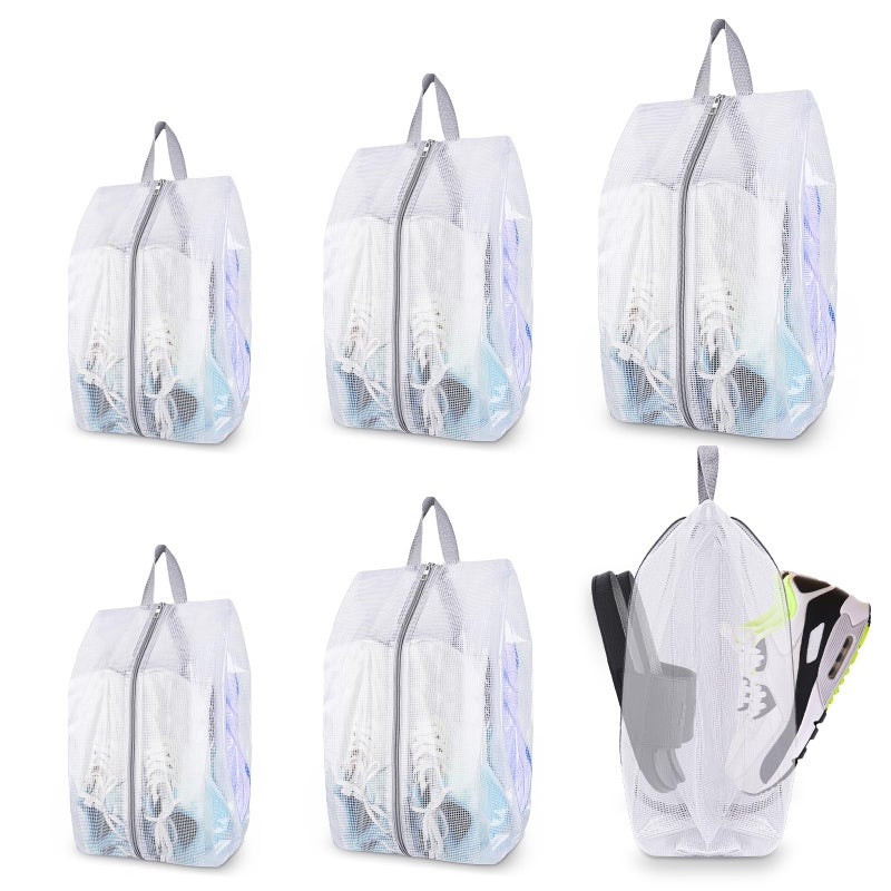 SelfTek Shoe Bags for Travel, 6 Pack 3 Size Double-Sided Zipper Shoe Bag for Men & Women, Waterproof Portable Shoe Storage Pouch with Handle, Family Travel Accessories - Image 1