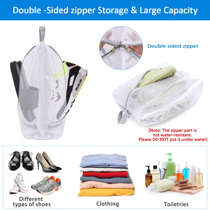 SelfTek Shoe Bags for Travel, 6 Pack 3 Size Double-Sided Zipper Shoe Bag for Men & Women, Waterproof Portable Shoe Storage Pouch with Handle, Family Travel Accessories - Image 4