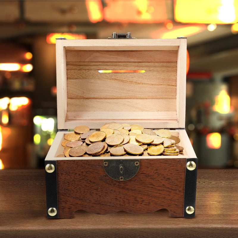 IMIKEYA Piggy Bank: Vintage Wood Treasure Chest Rustic Small Wooden Box Decorative Coin Bank Money Bank Money Saver Storage Box for Wedding Home Decor - Image 5
