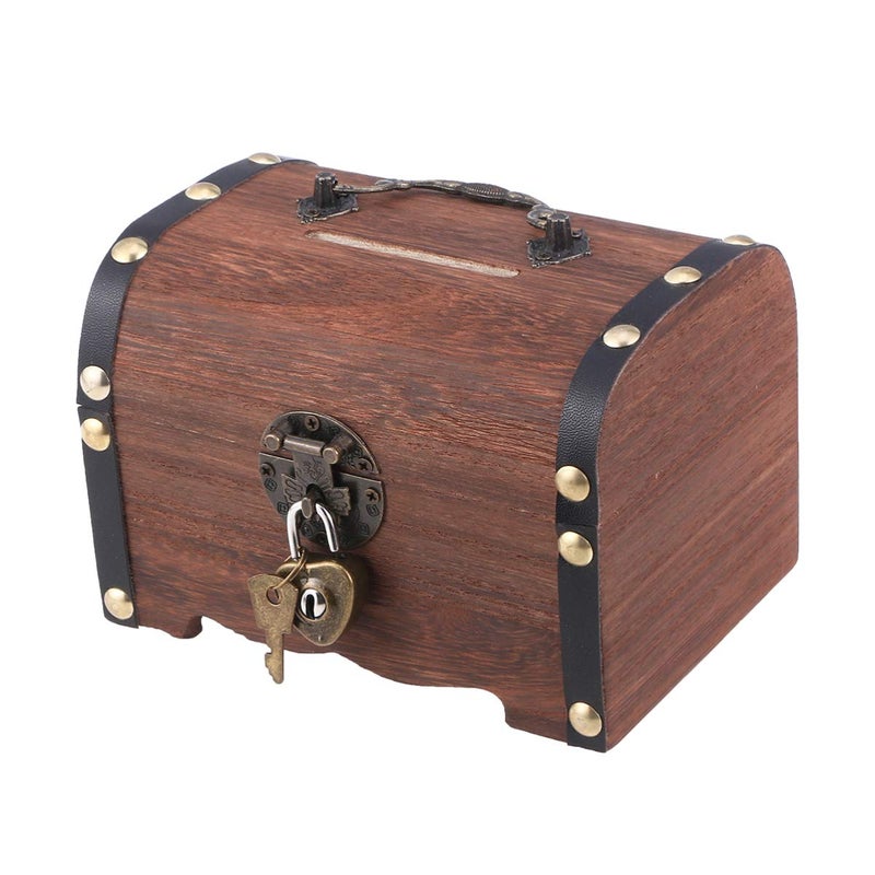 IMIKEYA Piggy Bank: Vintage Wood Treasure Chest Rustic Small Wooden Box Decorative Coin Bank Money Bank Money Saver Storage Box for Wedding Home Decor - Image 1