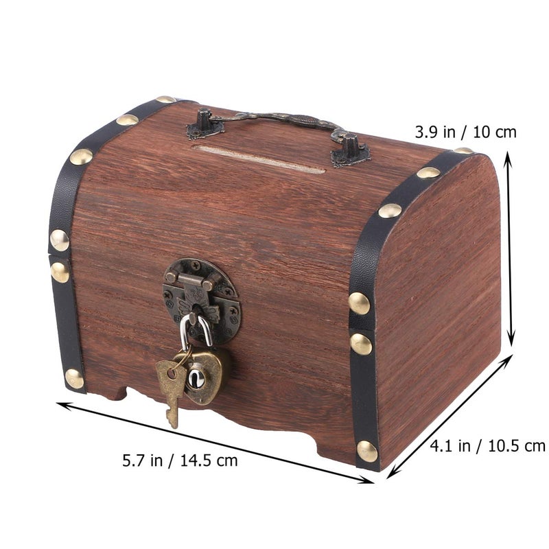 IMIKEYA Piggy Bank: Vintage Wood Treasure Chest Rustic Small Wooden Box Decorative Coin Bank Money Bank Money Saver Storage Box for Wedding Home Decor - Image 4