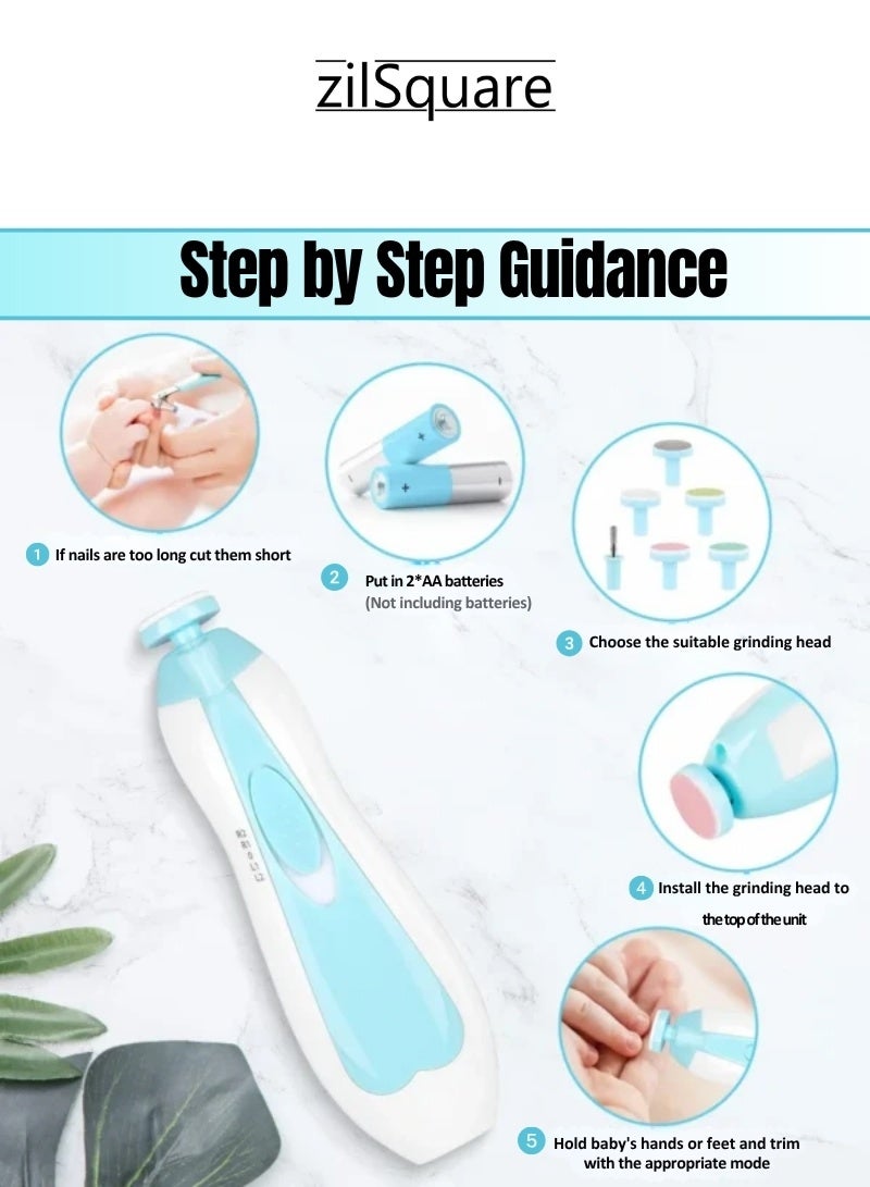 zilSquare Baby Nail Grinder Kit Electric Infant Nail Trimmer with Soft Filing Heads LED Light Quiet Motor 2 Speed Safe Painless Newborn Nail File Toddler Nail Grooming Tool Portable Battery Powered Manicure Set Gentle Nail Care Buffer for Kids and Moms - Image 3
