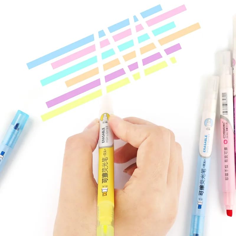 KLIFFOO Erasable Highlighters Pens Set of 6 Colors Clear View Chisel Tip Highlighter Marker Pastel for Study, School, Home, & Office Use, Easily Erase What You Highlight, Non-Toxic, Multi-Color - Image 2