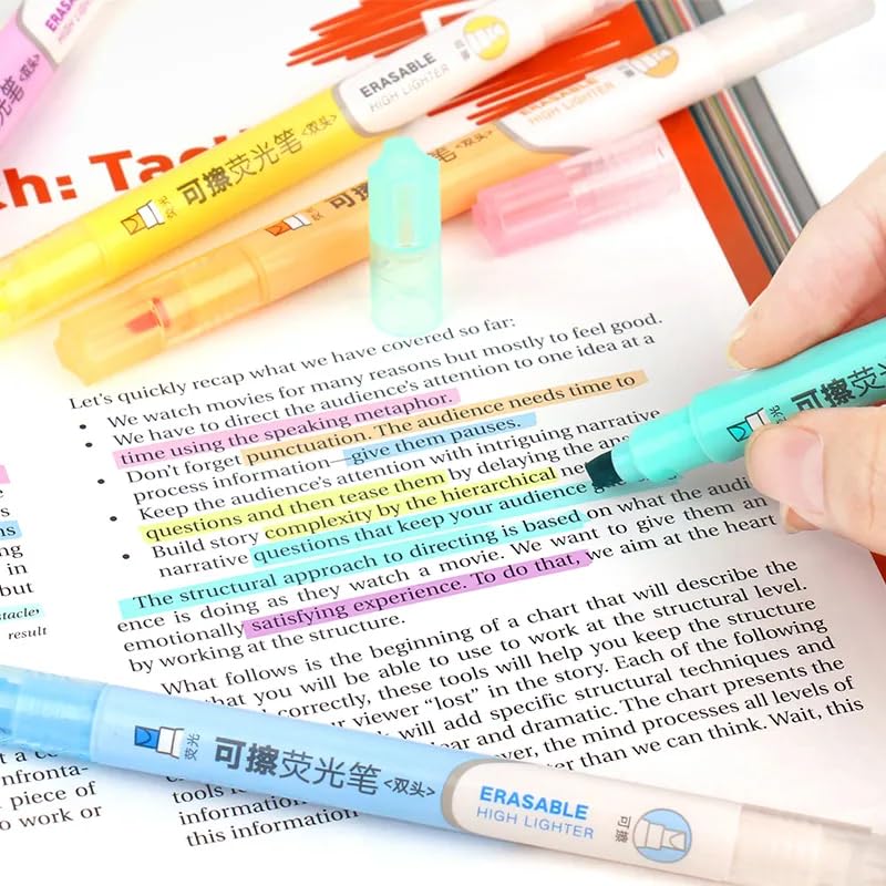 KLIFFOO Erasable Highlighters Pens Set of 6 Colors Clear View Chisel Tip Highlighter Marker Pastel for Study, School, Home, & Office Use, Easily Erase What You Highlight, Non-Toxic, Multi-Color - Image 3
