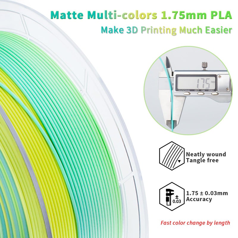 ZIRO 3D Printer Filament, Fast Color Change Filament 1.75mm, Color Gradient Material, Rainbow PLA Filaments, Dimensional Accuracy +/- 0.03mm, 1KG Spool, Meadow Mirage(Matte) - Image 4