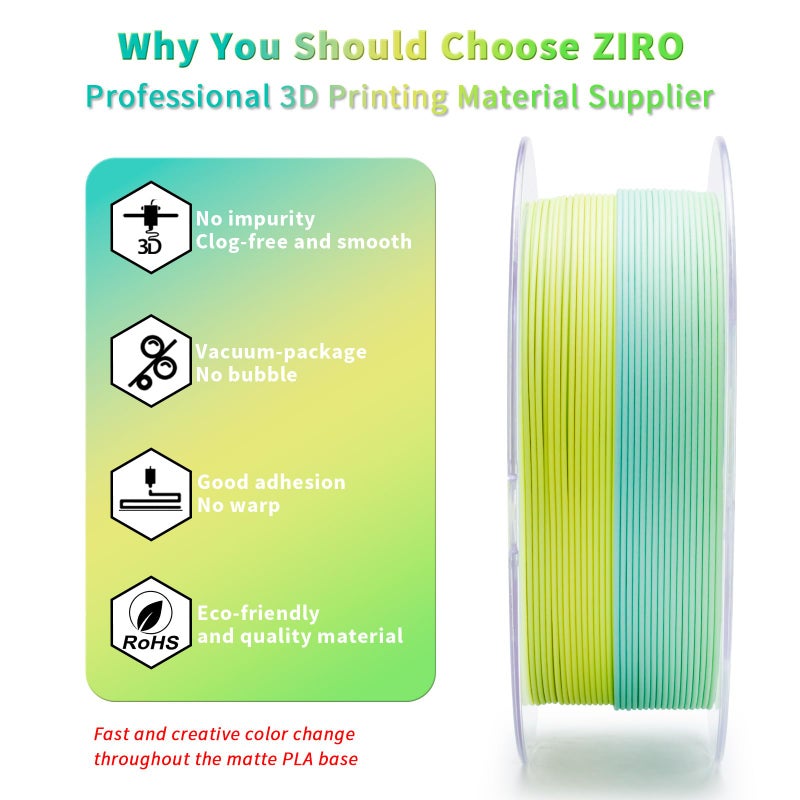 ZIRO 3D Printer Filament, Fast Color Change Filament 1.75mm, Color Gradient Material, Rainbow PLA Filaments, Dimensional Accuracy +/- 0.03mm, 1KG Spool, Meadow Mirage(Matte) - Image 3