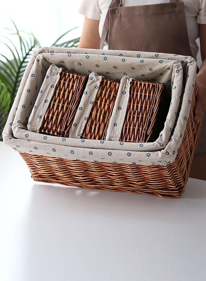 5 قطع سلال تخزين الروطان سلة خوص منسوجة يدويًا منظم تخزين سطح المكتب صناديق تخزين منزلية لألعاب الملابس والغسيل والخزانة - Image 1