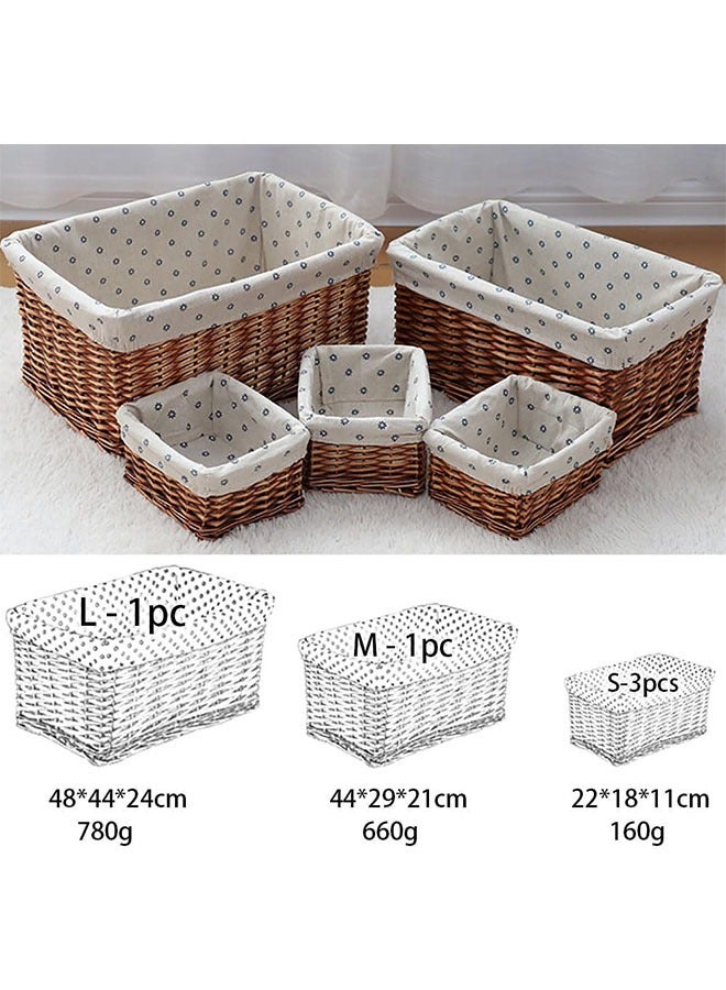 5 قطع سلال تخزين الروطان سلة خوص منسوجة يدويًا منظم تخزين سطح المكتب صناديق تخزين منزلية لألعاب الملابس والغسيل والخزانة - Image 3