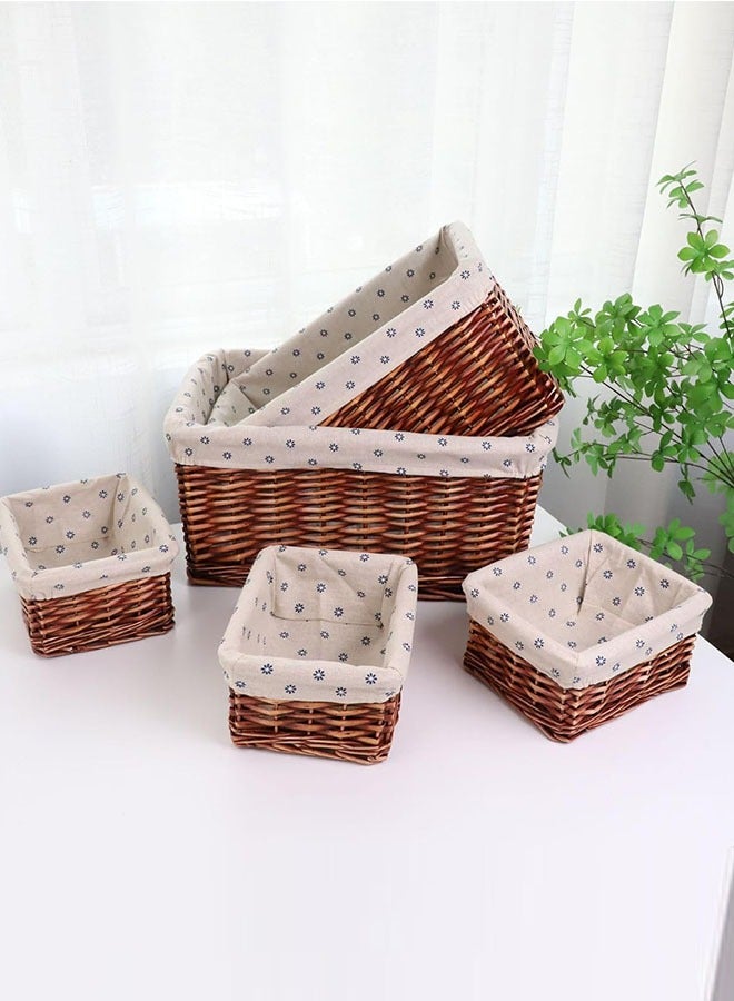 5 قطع سلال تخزين الروطان سلة خوص منسوجة يدويًا منظم تخزين سطح المكتب صناديق تخزين منزلية لألعاب الملابس والغسيل والخزانة - Image 2