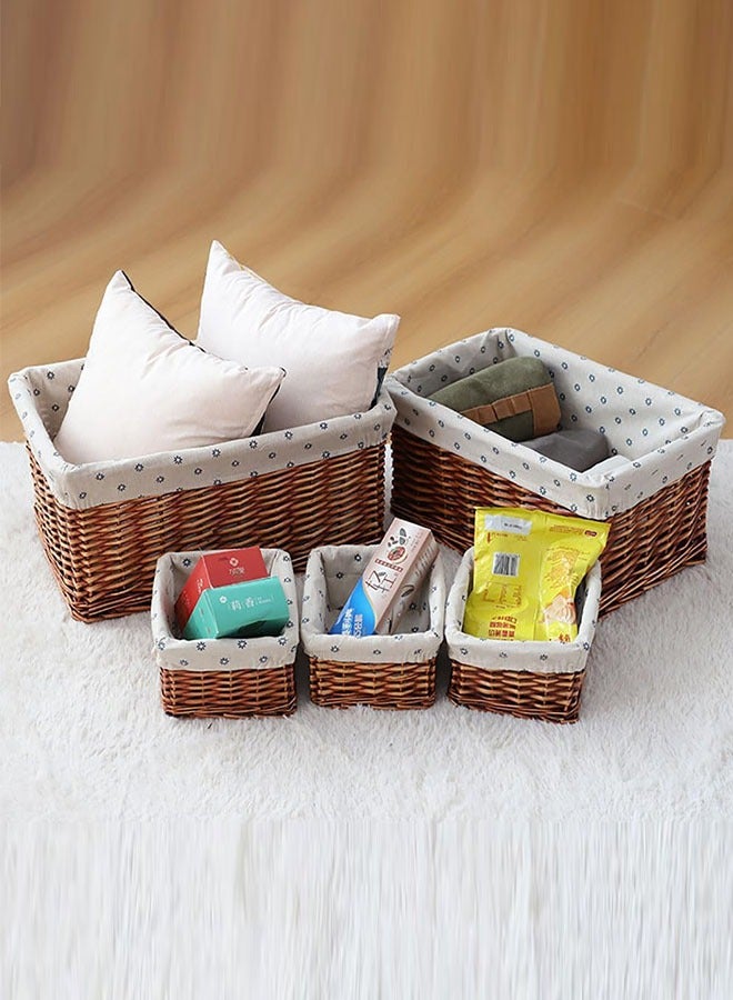 5 قطع سلال تخزين الروطان سلة خوص منسوجة يدويًا منظم تخزين سطح المكتب صناديق تخزين منزلية لألعاب الملابس والغسيل والخزانة - Image 4