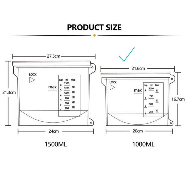 LETURE Silicone Reusable Food Storage Containers Bags 1000ML Dimension 85 in X 7 in X 2 in Pack of 4 - Image 5