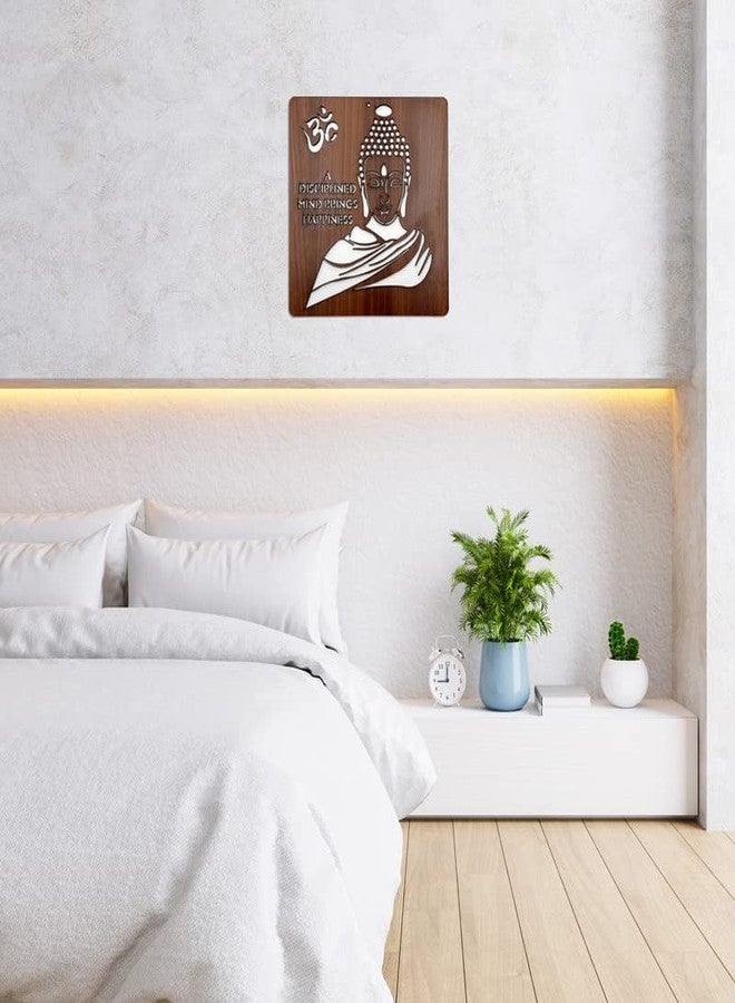 CALM VIBE تحفة فنية خشبية معلقة على الحائط من خشب، تحمل صورة بوذا ورمز أوم، مناسبة للجدران | المنزل | المكتب | غرفة المعيشة | غرفة النوم - Image 2