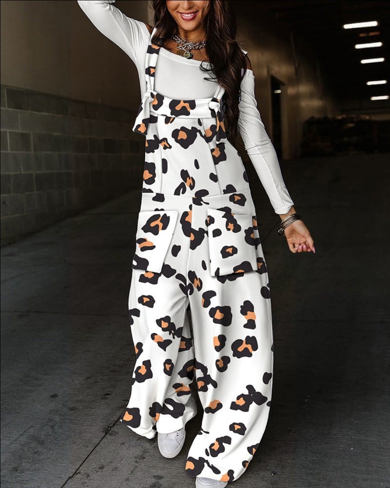 Women's Printed Waistband Suspenders Pants Long Trousers - Image 2