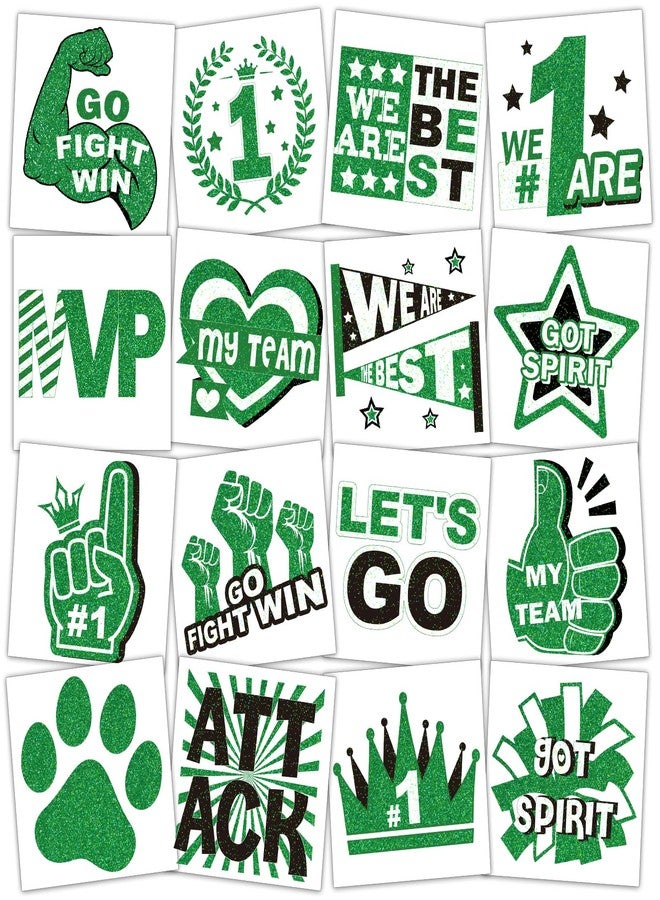 Qpout 160 Pcs Glitter Team Spirit Temporary Tattoos School Team Cheer Face Stickers Cheerleading Party Supplies and Sports Games Decoration(GREEN) - Image 1