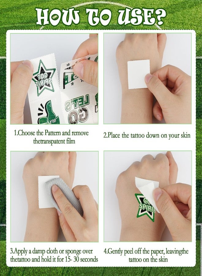 Qpout 160 Pcs Glitter Team Spirit Temporary Tattoos School Team Cheer Face Stickers Cheerleading Party Supplies and Sports Games Decoration(GREEN) - Image 4