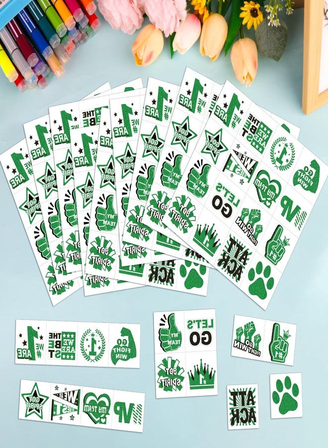 Qpout 160 Pcs Glitter Team Spirit Temporary Tattoos School Team Cheer Face Stickers Cheerleading Party Supplies and Sports Games Decoration(GREEN) - Image 5