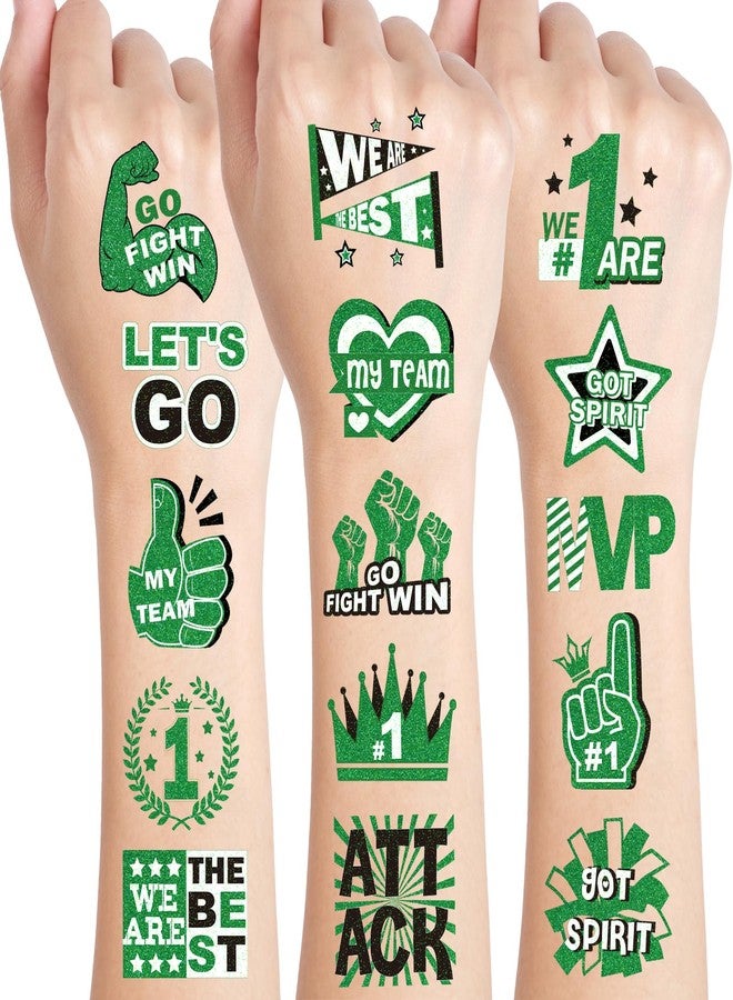 Qpout 160 Pcs Glitter Team Spirit Temporary Tattoos School Team Cheer Face Stickers Cheerleading Party Supplies and Sports Games Decoration(GREEN) - Image 3