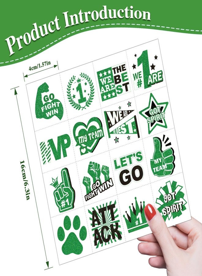 Qpout 160 Pcs Glitter Team Spirit Temporary Tattoos School Team Cheer Face Stickers Cheerleading Party Supplies and Sports Games Decoration(GREEN) - Image 2