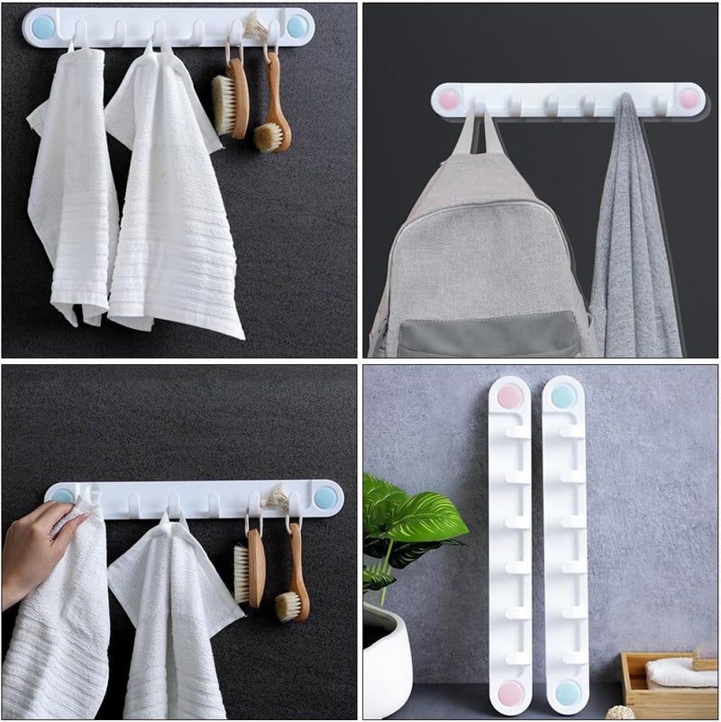 Healifty 2pcs Kitchen Bathroom Adhesive Hook Rack with 6 Hanging Hooks Wall-Mounted Sticky Utility for Home Storage and Organization Random Color - Image 4