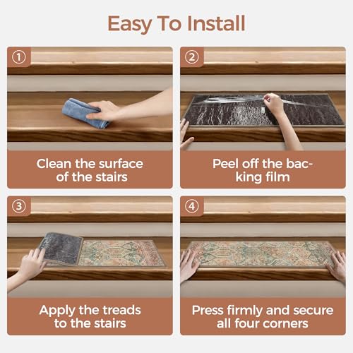 sarben Carpet Stair Treads Non Slip 15PCS, 8" X 30" Edging Stair Runner for Wooden Steps Indoor, Resistant Stair Rugs with Reusable TPE Adhesive Backing, Residue Mat for Elders, Pets, Cedarwood/Sage - Image 5