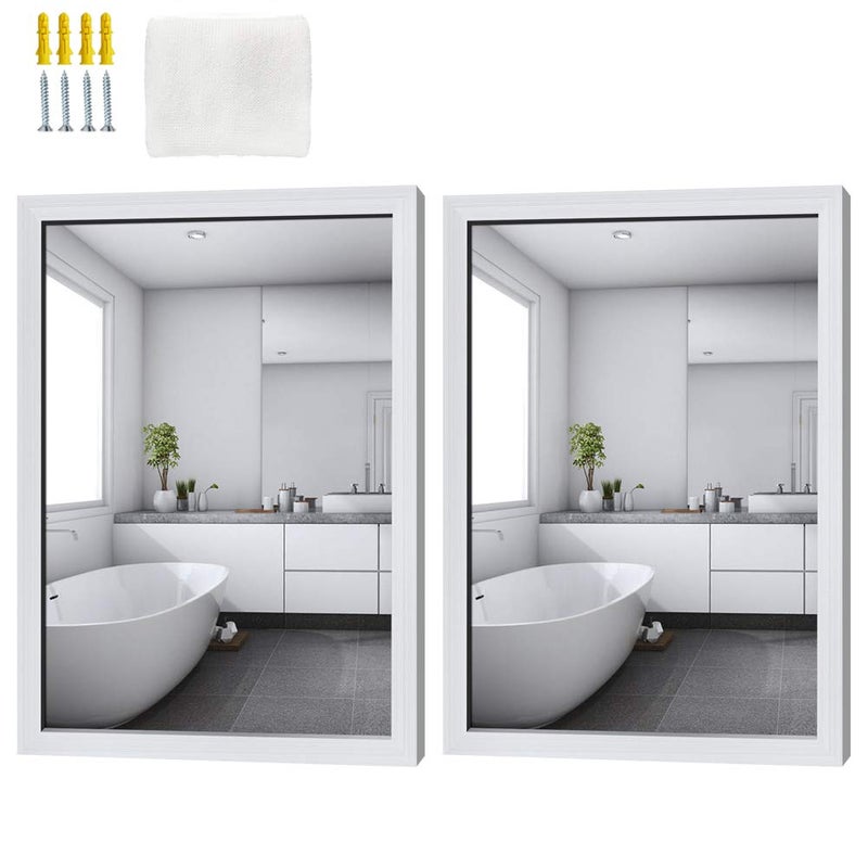 Schliersee Schliersee 18x24 inch Wall Mirror Set of 2 Hanging Rectangular White Mirrors for Over Sink Bathroom Living Room Bedroom 