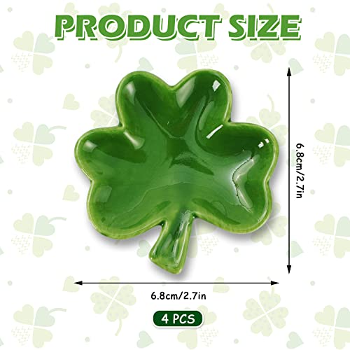 Whaline 4 Pcs 27 Inch St Patricks Day Mini Ceramic Spoon Rest Gradient Green Shamrock Small Coffee Spoon Holder Clover Ring Dish for Irish Holiday Home Coffee Station Bar Accessories - Image 3