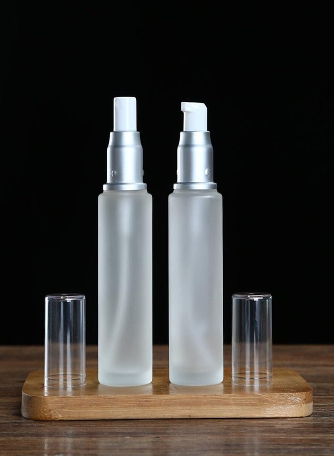 Elandy 2Pcs 120ml/4oz Empty Transparent Frosted Glass Lotion Pump Bottle with White Pump Refillable Cream Dispenser Press Bottle Travel Cosmetic Container for Makeup Foundation Essential Oil - Image 5