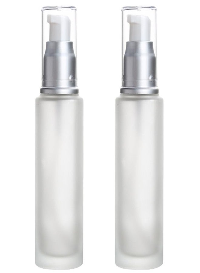 Elandy 2Pcs 120ml/4oz Empty Transparent Frosted Glass Lotion Pump Bottle with White Pump Refillable Cream Dispenser Press Bottle Travel Cosmetic Container for Makeup Foundation Essential Oil - Image 1