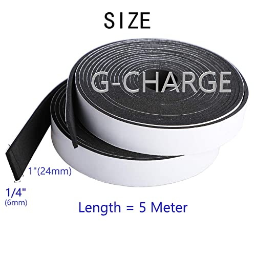 G-Charge Single Side High Density Self Adhesive Foam Seal Tape, Weather Stripping Doors and Window Insulation Soundproofing (24mm x 6mm x 5 Meter, Black) - Image 2