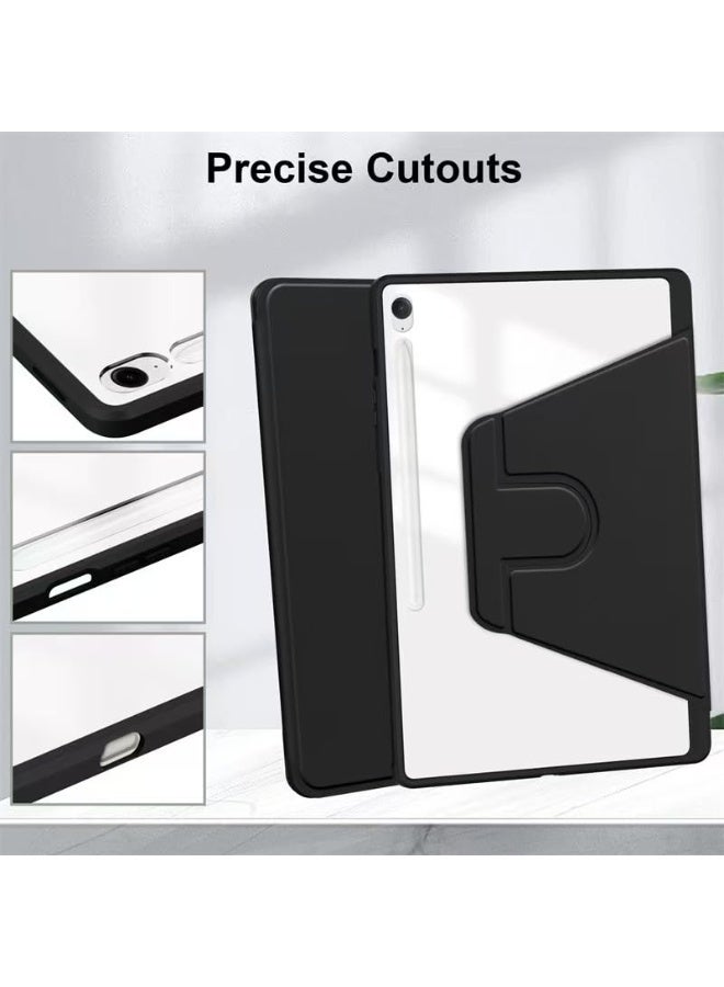 for Samsung Galaxy Tab S9 FE PLUS/S9 PLUS/S10 PLUS Case Cover, Tablet Protective Case With Pen Slot, Acrylic 360 ° Rotating Design, Automatic Wake-up/sleep, Soft Leather, Black  - Image 5
