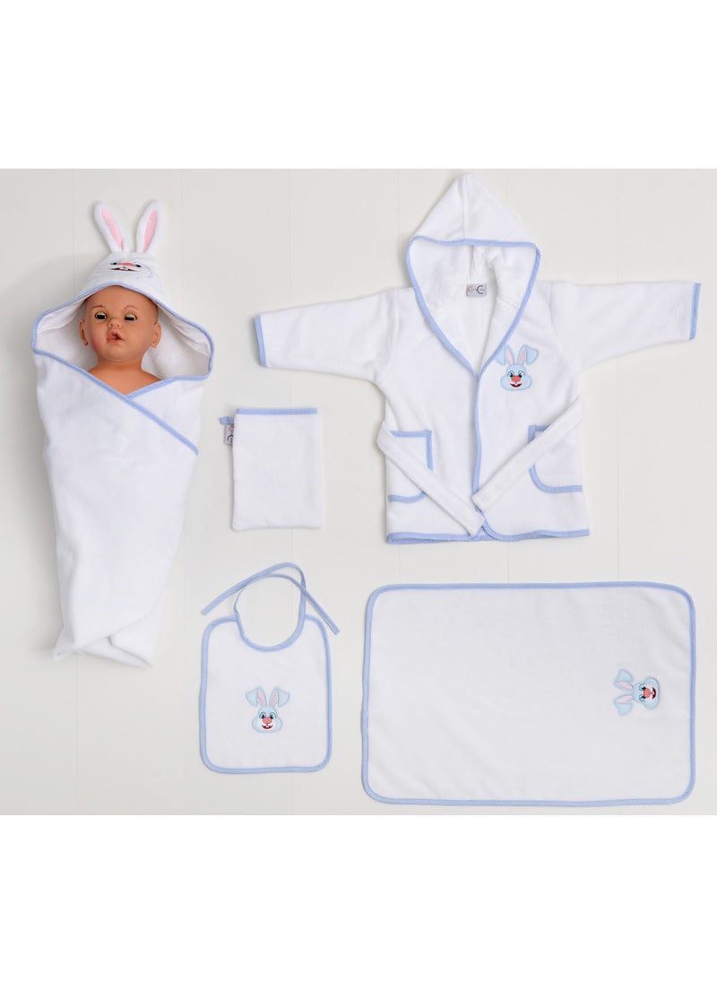 Airycot Baby Bathrobe Set Blue Rabbit (5 Piece Baby Set)  - Image 2
