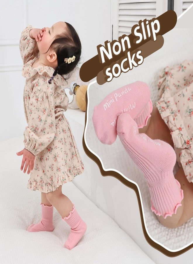 MINI PANDA Baby Non-Slip Crew Socks with Frilly Ruffled for Infants Toddlers Little Kids Little Girls 8 Pairs - Image 2
