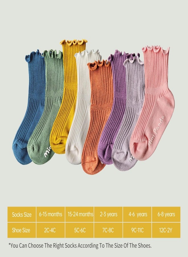 MINI PANDA Baby Non-Slip Crew Socks with Frilly Ruffled for Infants Toddlers Little Kids Little Girls 8 Pairs - Image 3