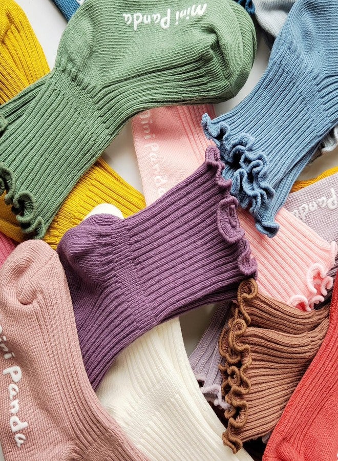 MINI PANDA Baby Non-Slip Crew Socks with Frilly Ruffled for Infants Toddlers Little Kids Little Girls 8 Pairs - Image 4
