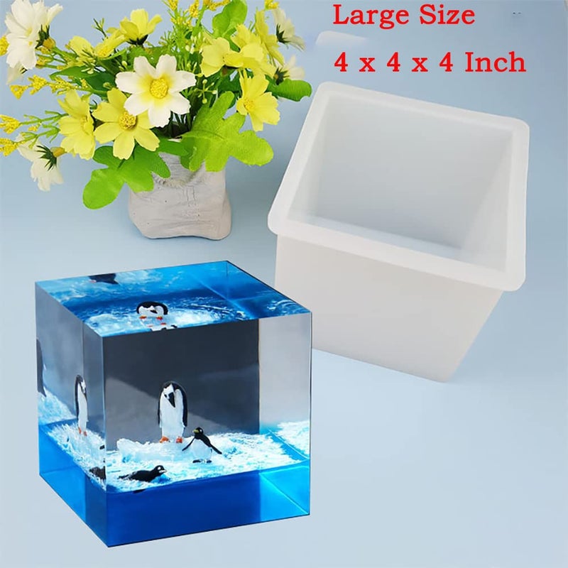 ModWgGuo 5 Pieces Cube Resin Mold (4", 2.6", 2", 1.4", 1") - Square Silicone Molds for Candle Soap Making, Jewelry Holder, Insect Specimen - 4 Inches - Image 4
