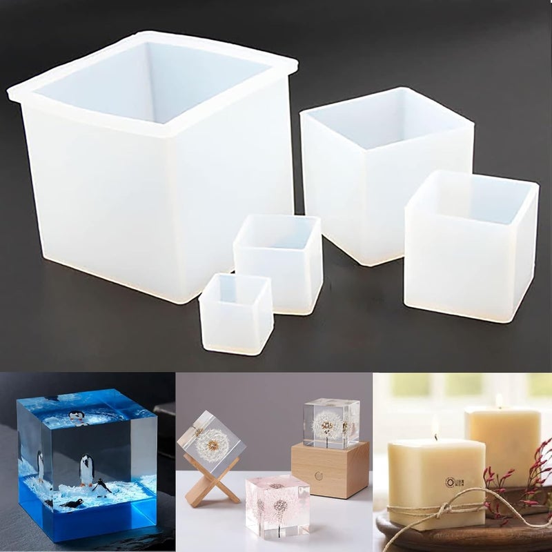 ModWgGuo 5 Pieces Cube Resin Mold (4", 2.6", 2", 1.4", 1") - Square Silicone Molds for Candle Soap Making, Jewelry Holder, Insect Specimen - 4 Inches - Image 1