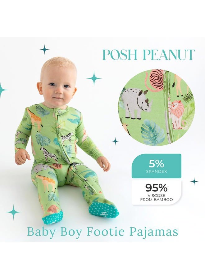 Posh Peanut Baby Rompers Pajamas - Newborn Sleepers Boy Clothes - Kids One Piece PJ - Soft Viscose from Bamboo (Safari Animals Footie Zippered, 0-3 Months) - Image 2