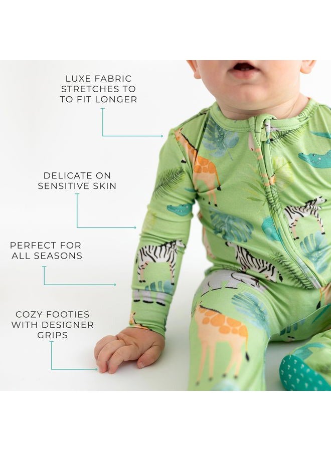 Posh Peanut Baby Rompers Pajamas - Newborn Sleepers Boy Clothes - Kids One Piece PJ - Soft Viscose from Bamboo (Safari Animals Footie Zippered, 0-3 Months) - Image 4