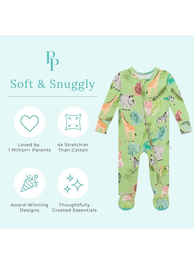 Posh Peanut Baby Rompers Pajamas - Newborn Sleepers Boy Clothes - Kids One Piece PJ - Soft Viscose from Bamboo (Safari Animals Footie Zippered, 0-3 Months) - Image 3
