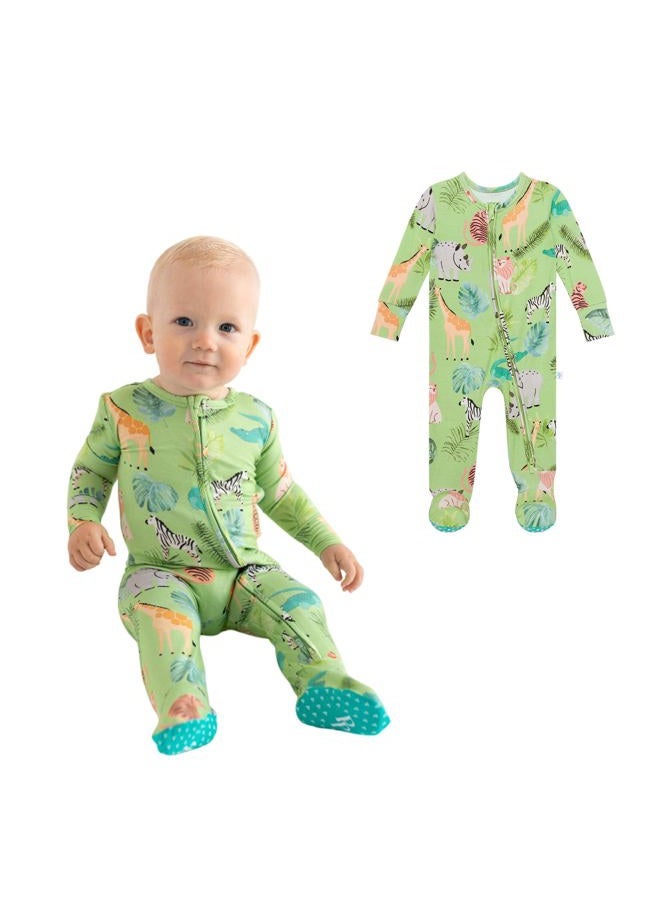 Posh Peanut Baby Rompers Pajamas - Newborn Sleepers Boy Clothes - Kids One Piece PJ - Soft Viscose from Bamboo (Safari Animals Footie Zippered, 0-3 Months) - Image 1