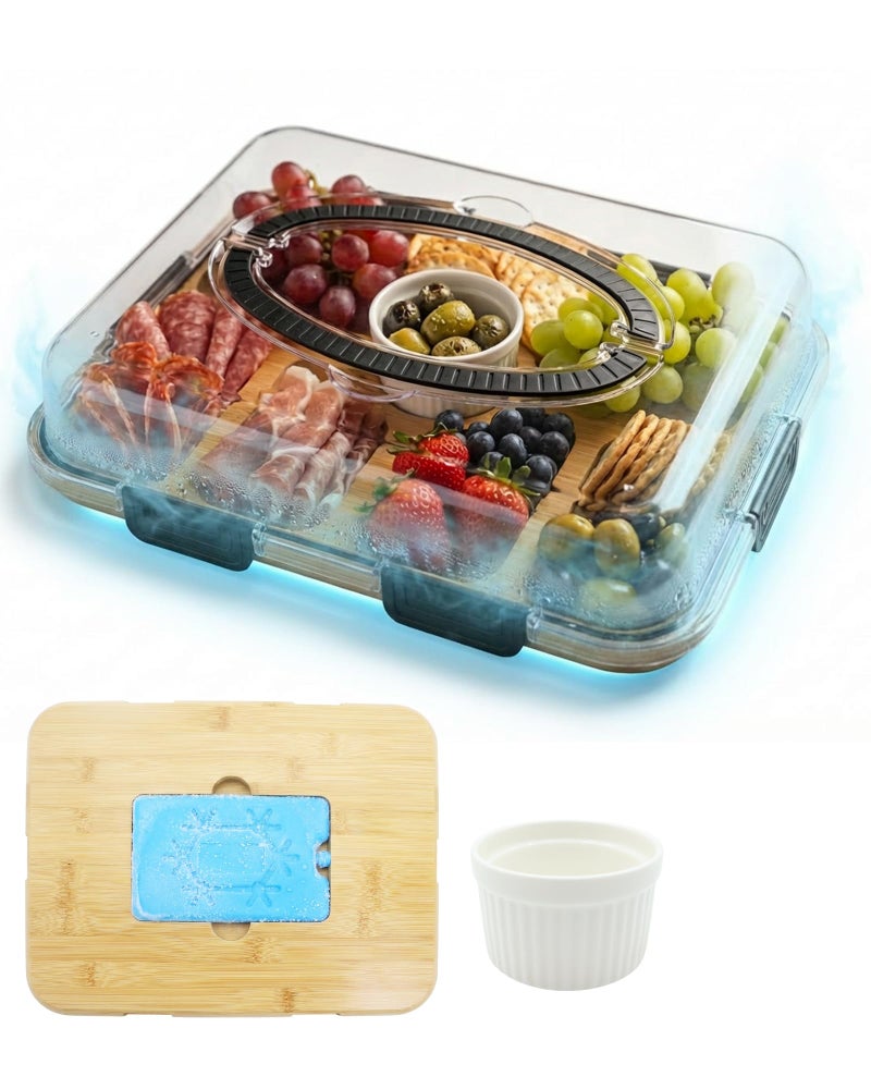 TOVICE Charcuterie Board with Lid & Ice, Upgraded 6 Snap Laches, Sauce Cup Included, Large Portable Cheese Tray with Handle, Serving Tray for Picnic & Pool, House Warming Gifts New Home (Black) - Image 1