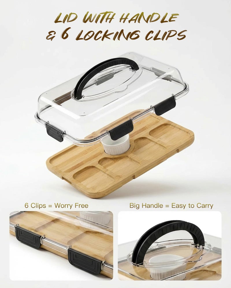 TOVICE Charcuterie Board with Lid & Ice, Upgraded 6 Snap Laches, Sauce Cup Included, Large Portable Cheese Tray with Handle, Serving Tray for Picnic & Pool, House Warming Gifts New Home (Black) - Image 5