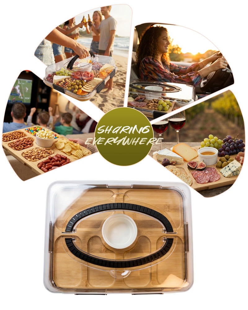 TOVICE Charcuterie Board with Lid & Ice, Upgraded 6 Snap Laches, Sauce Cup Included, Large Portable Cheese Tray with Handle, Serving Tray for Picnic & Pool, House Warming Gifts New Home (Black) - Image 4