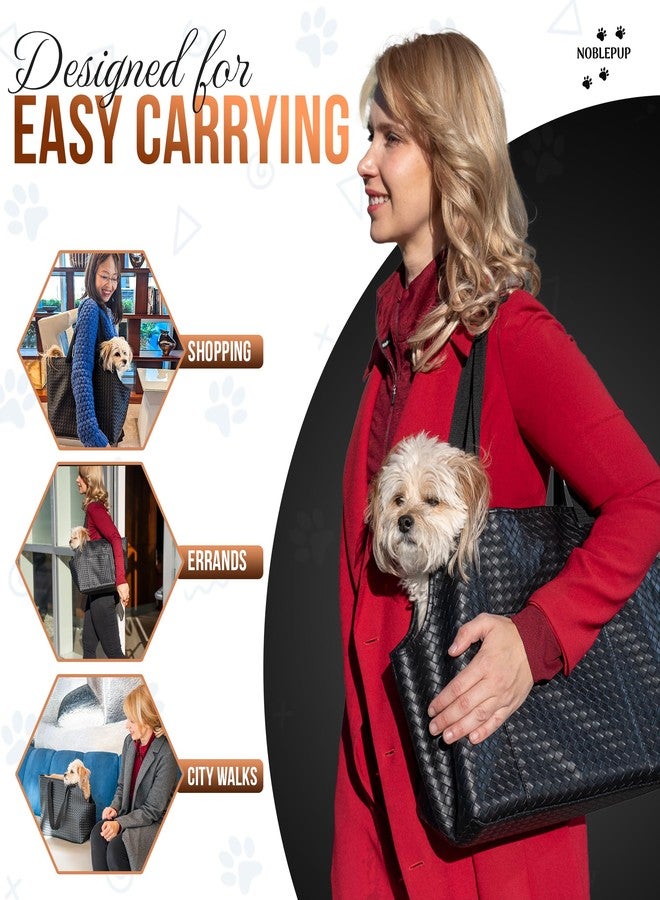 NoblePup Faux Leather Dog Carrier for Small Dogs, Water-Resistant Designer Dog Purse with Safety Harness, Fashion Pet Carrier for Dogs 5-15 lbs, Luxury Dog Shoulder Carrier, Woven Black - Image 3