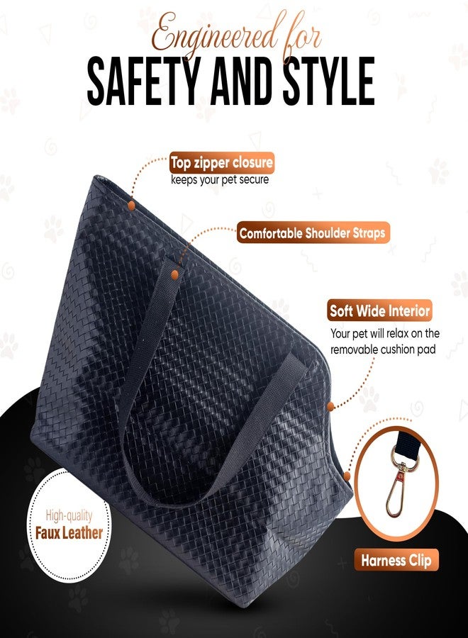 NoblePup Faux Leather Dog Carrier for Small Dogs, Water-Resistant Designer Dog Purse with Safety Harness, Fashion Pet Carrier for Dogs 5-15 lbs, Luxury Dog Shoulder Carrier, Woven Black - Image 5