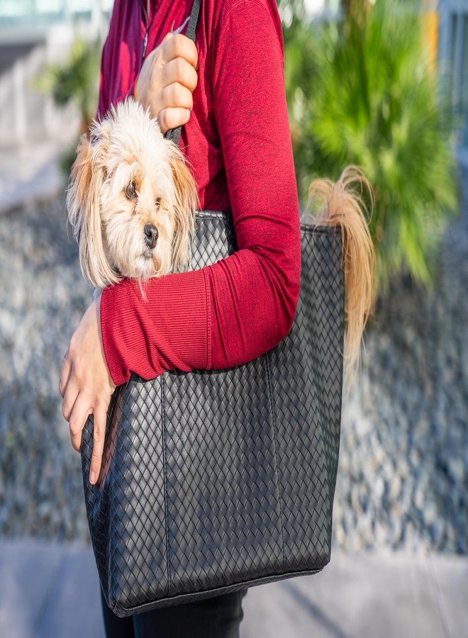 NoblePup Faux Leather Dog Carrier for Small Dogs, Water-Resistant Designer Dog Purse with Safety Harness, Fashion Pet Carrier for Dogs 5-15 lbs, Luxury Dog Shoulder Carrier, Woven Black - Image 4
